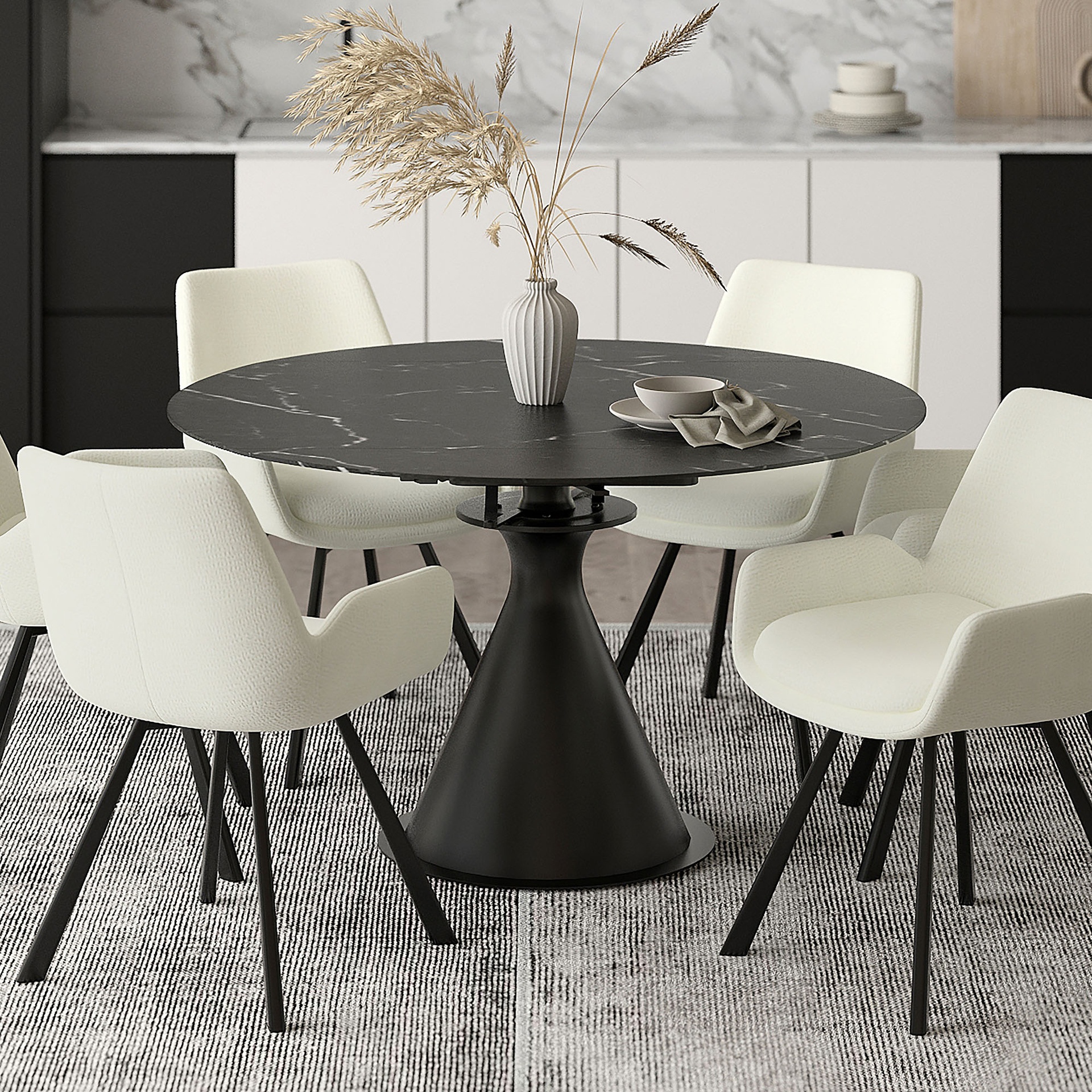 Calisto Black Sintered Stone Round Dining Table with Pedestal Base 2