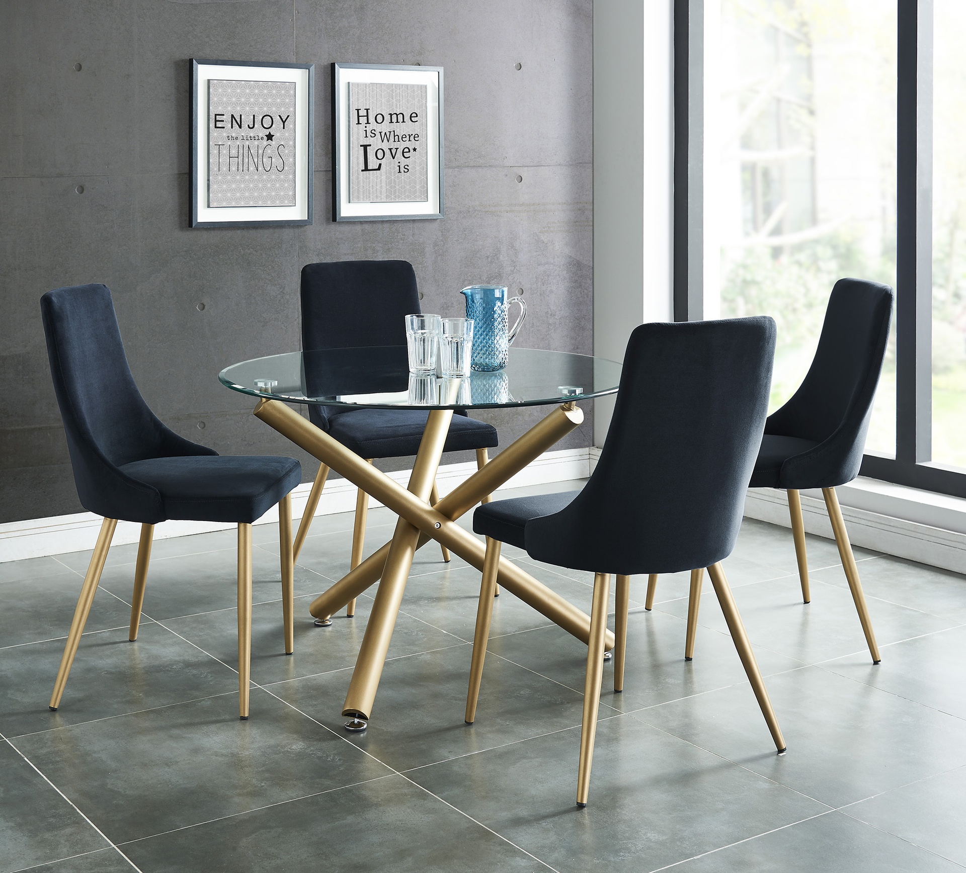 Carmilla Aged Gold Round Glass Dining Table, 40" 2