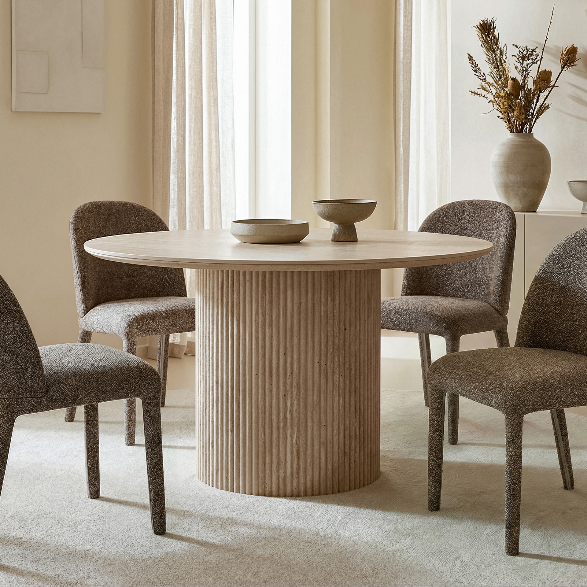 Thalia Ivory Travertine Round Sintered Stone Dining Table, 47" 2
