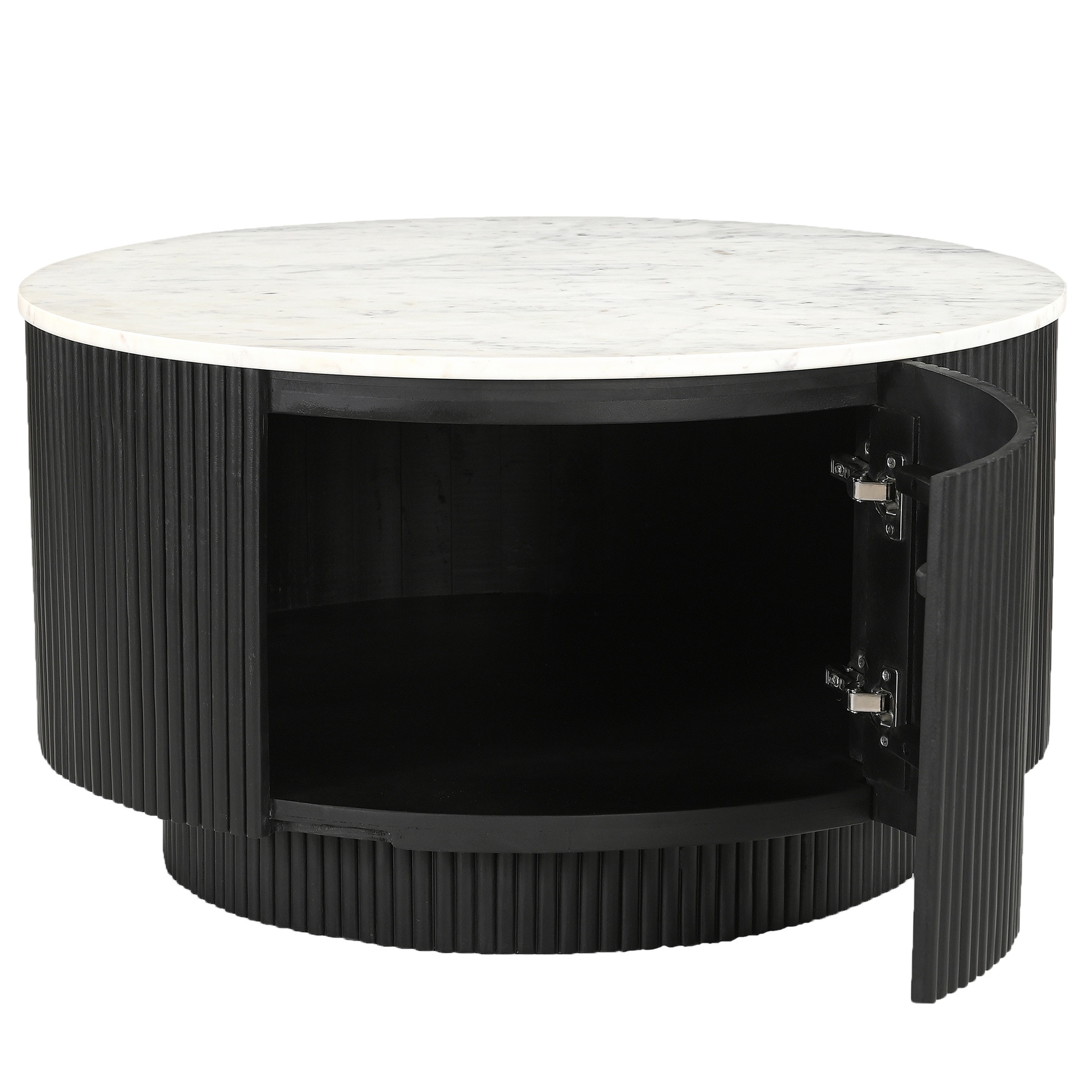 Reyna Round Marble Coffee Table with Hidden Storage (Black/White) 3