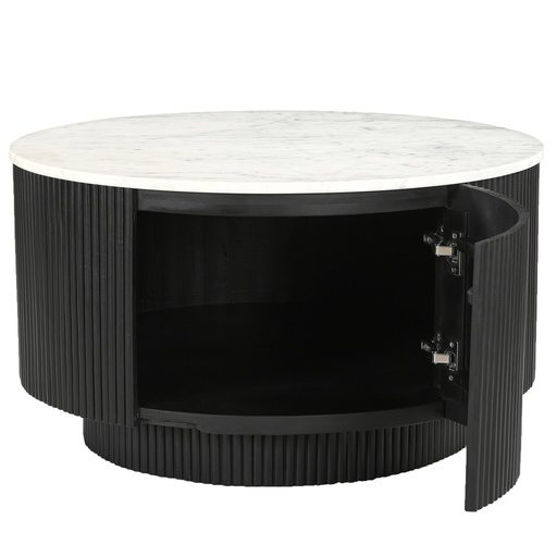 Reyna Round Marble Coffee Table with Hidden Storage (Black/White) 3