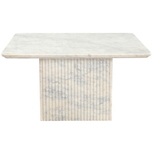 Roland Square White Marble Coffee Table with Reeded Pedestal 3