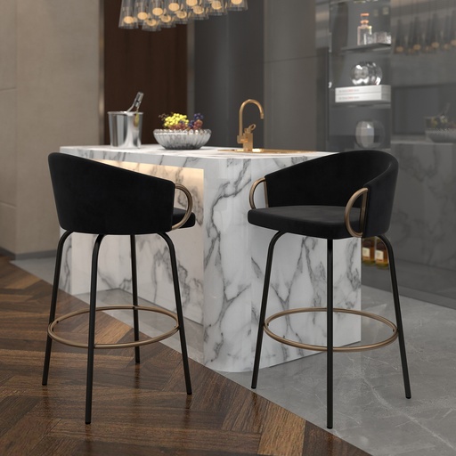Lavo Black Velvet 26" Counter Stool with Aged Gold Accents 2