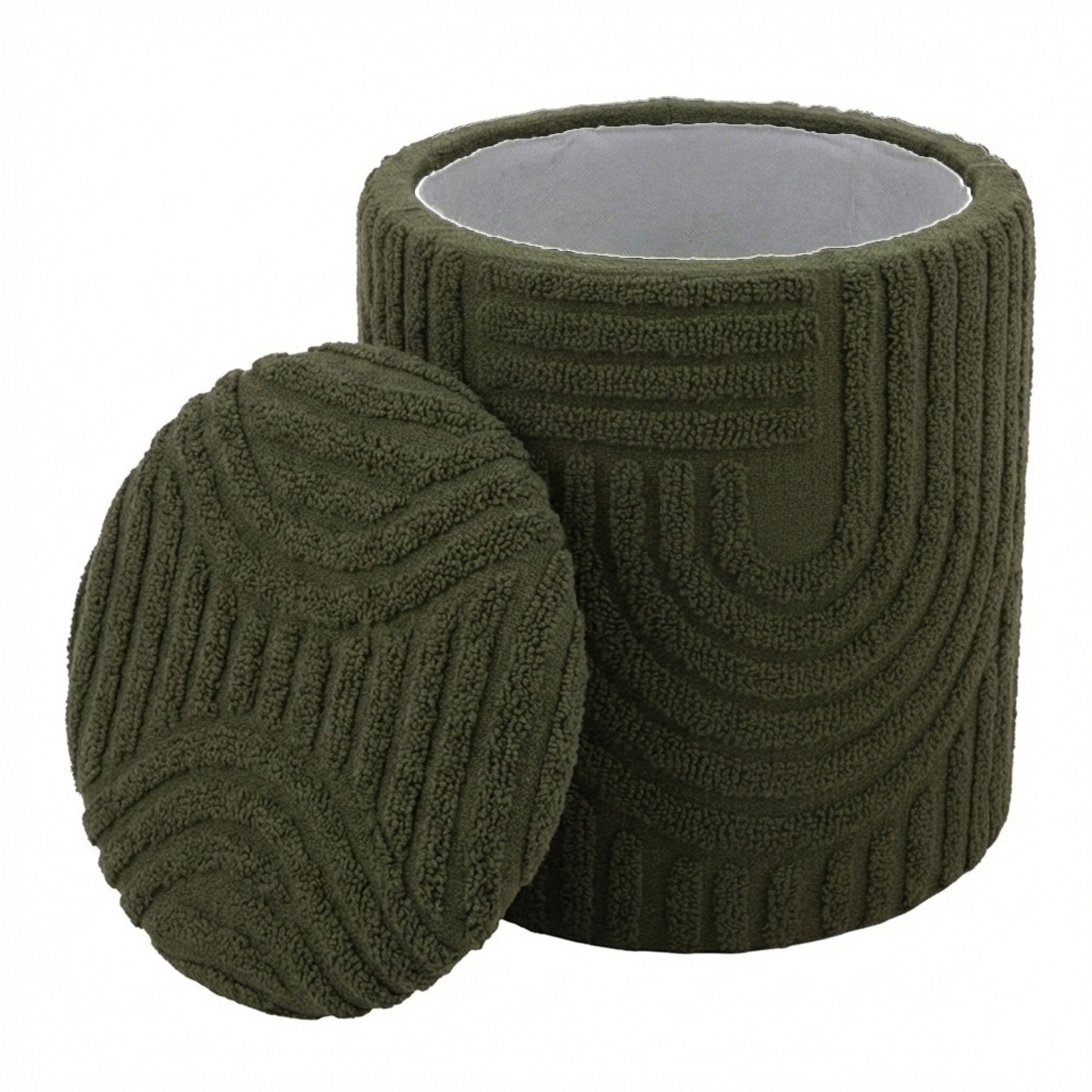 Lullu Olive Green Round Storage Ottoman 3