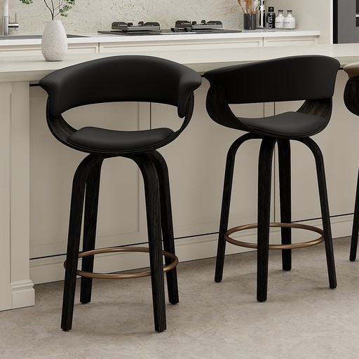 Holt Black and Walnut Swivel Counter Stool, Set of 2 2
