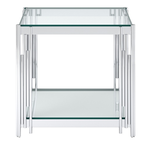 Estrel Large Two-Tier Glass and Mirror Side Table (Silver) 3