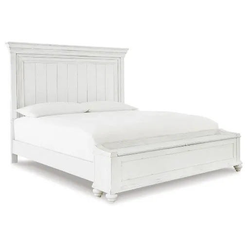 Kanwyn Antiqued White Panel Bed with Storage Bench 2