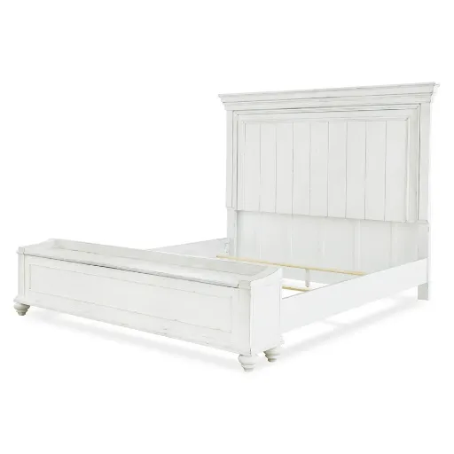 Kanwyn Antiqued White Panel Bed with Storage Bench 3