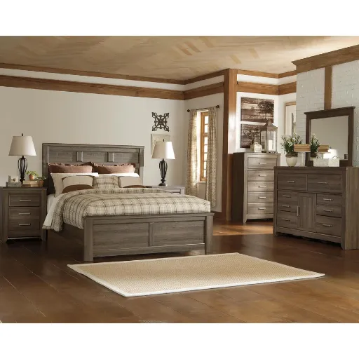 Juararo Rustic Oak Finish Panel Bed 4