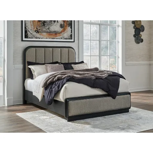 Rowanbeck Black Upholstered Panel Bed 2