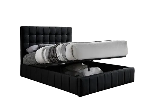 Dharara Black Channel-Tufted Storage Bed (Queen) 2