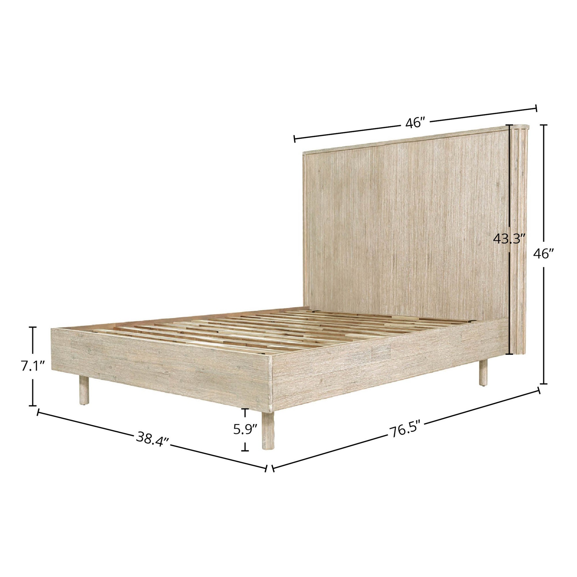 White Washed Acacia Platform Bed with Fluted Headboard 3