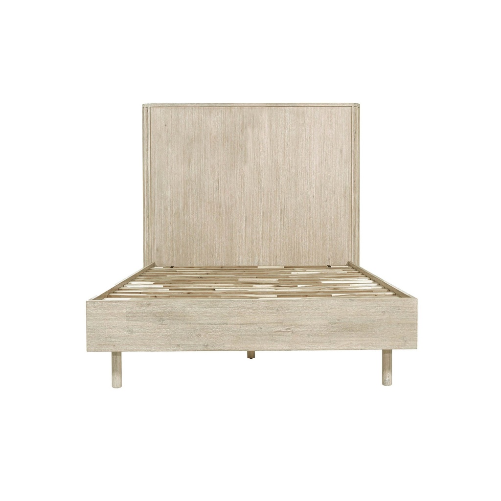 White Washed Acacia Platform Bed with Fluted Headboard view 3