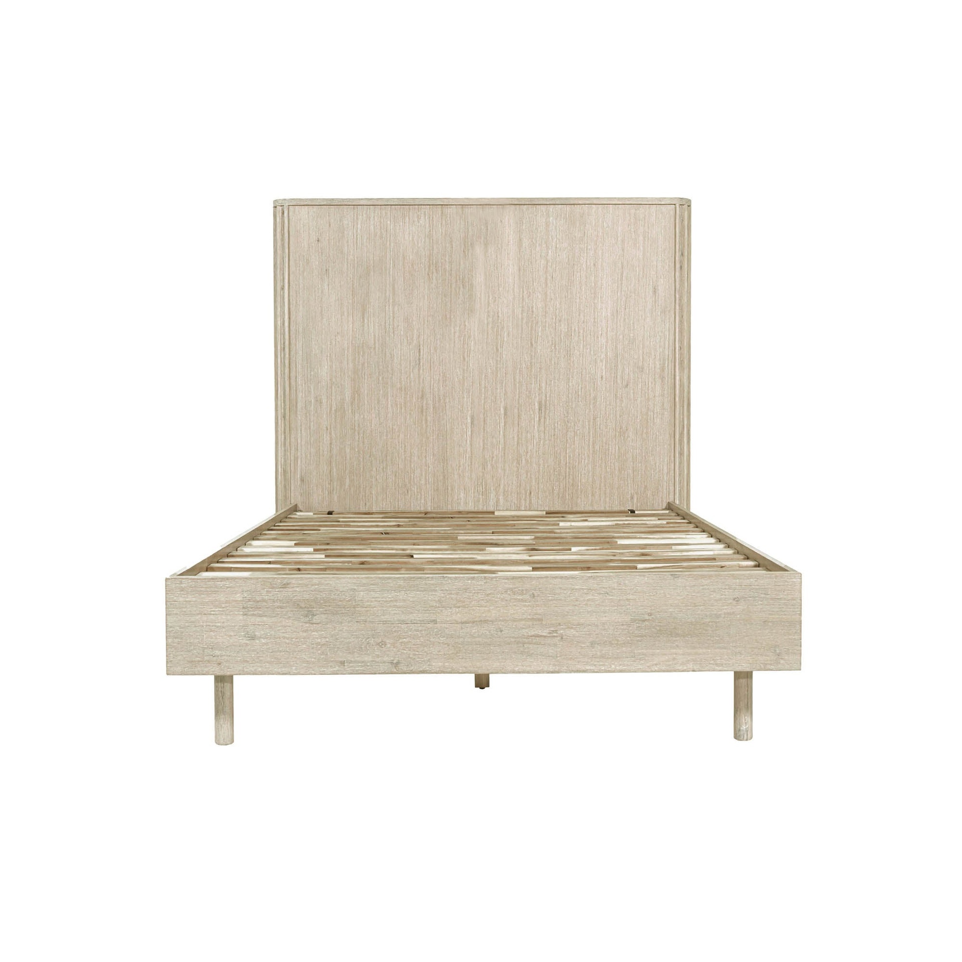 White Washed Acacia Platform Bed with Fluted Headboard 4