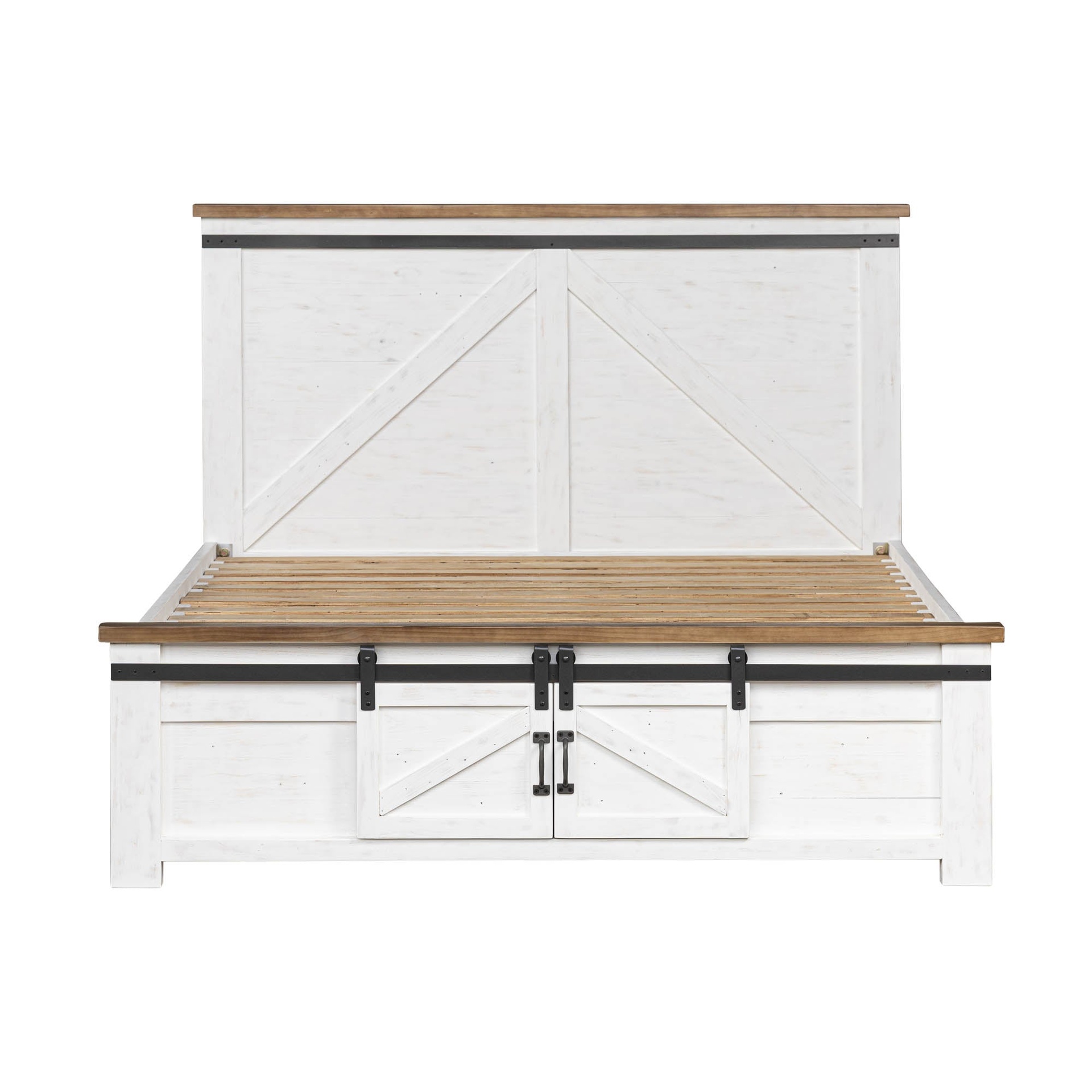 Whitewashed Barn Door Storage Bed 3