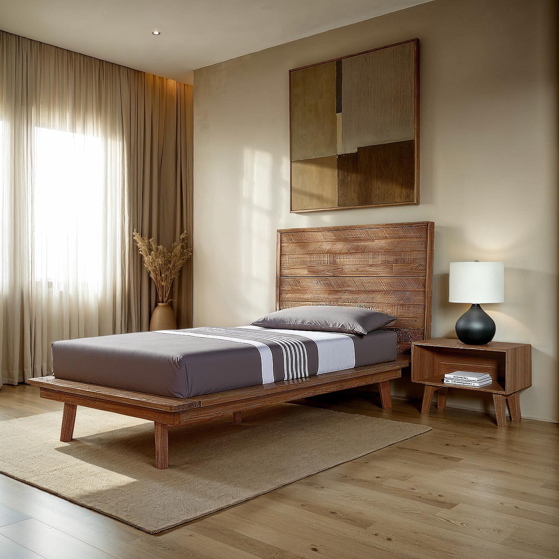 Warm Pecan Plank Platform Bed 2