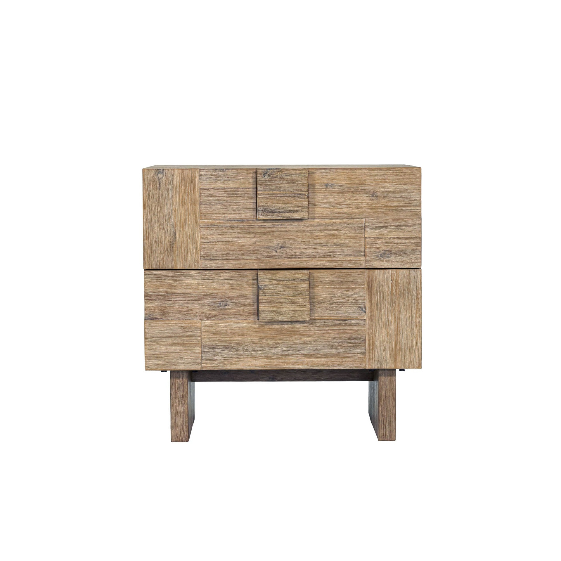 Geometric Solid Acacia 2-Drawer Nightstand 3