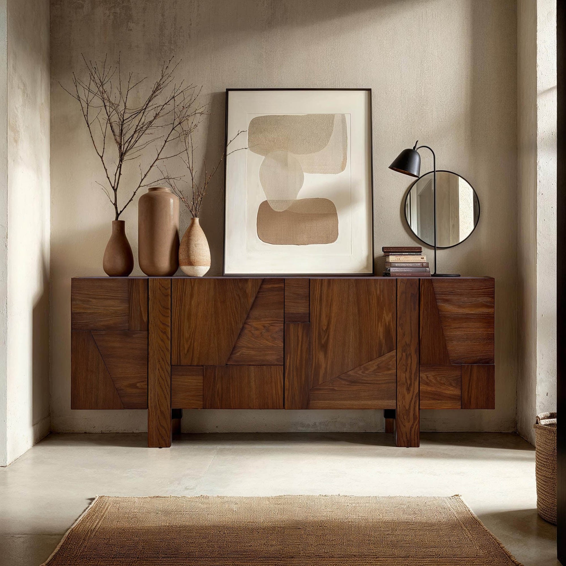 Chevron Walnut Puzzle-Panel Sideboard 2