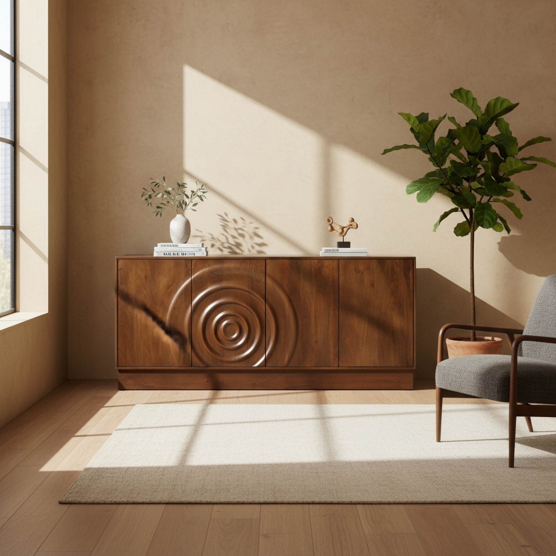 Ripple Carved Walnut Sideboard 2