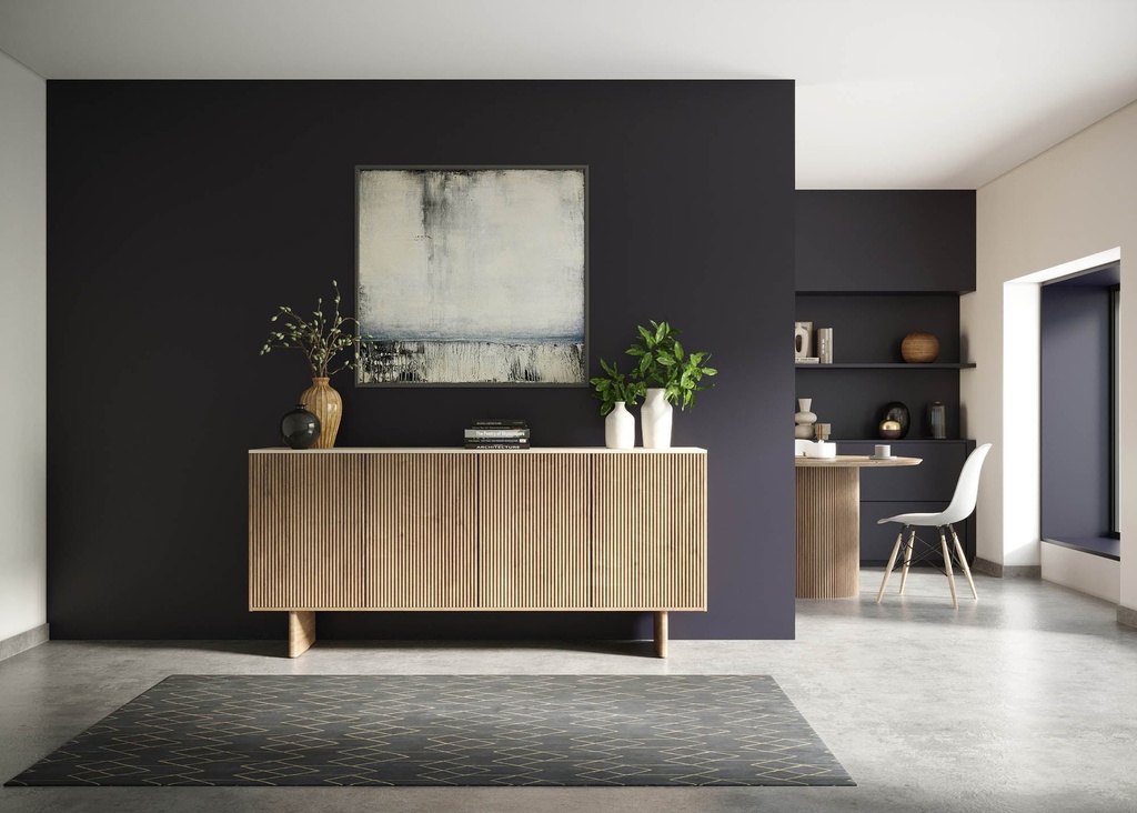 Fluted Mango Wood Sideboard with Marble Top view 1