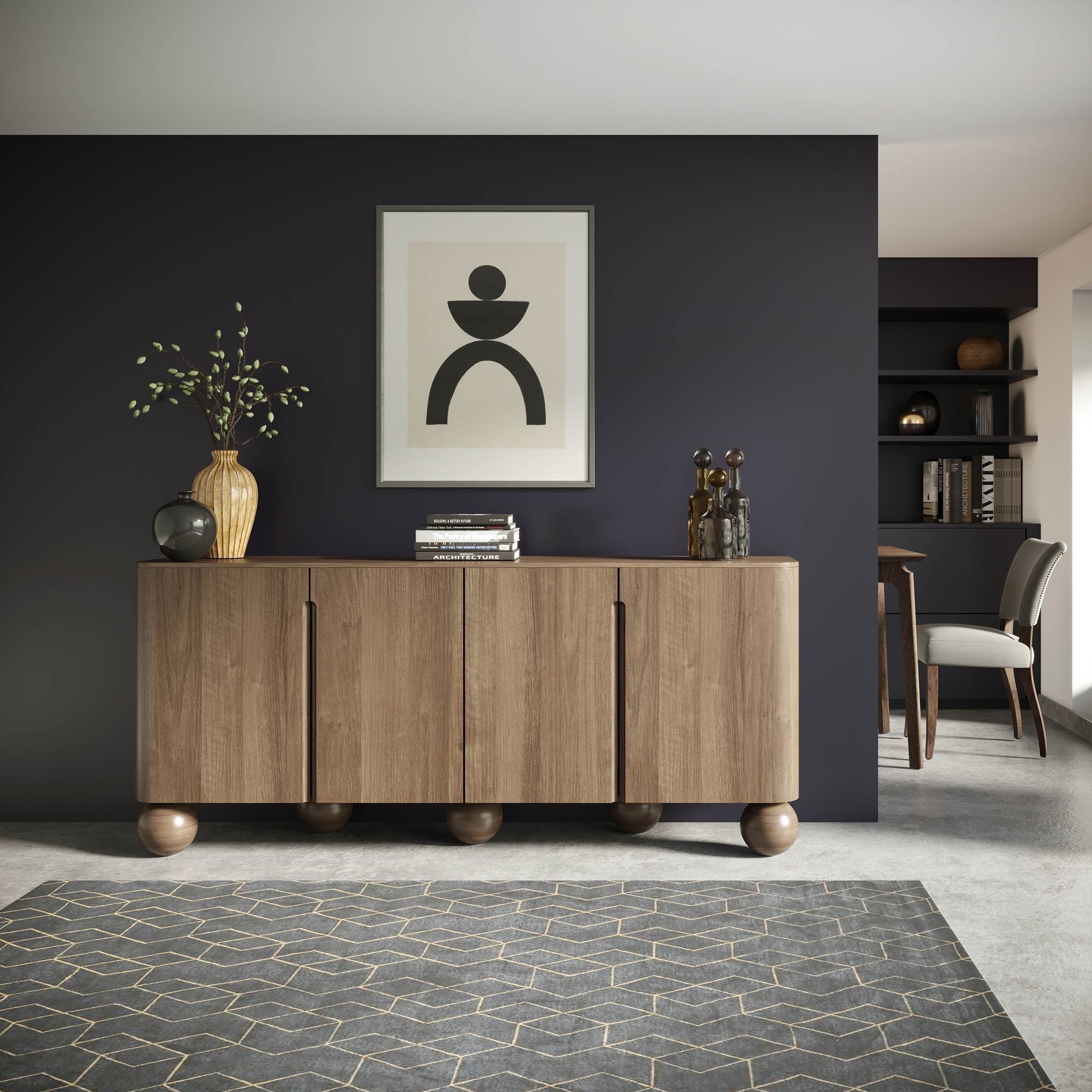 Round-Leg Walnut Sideboard 2