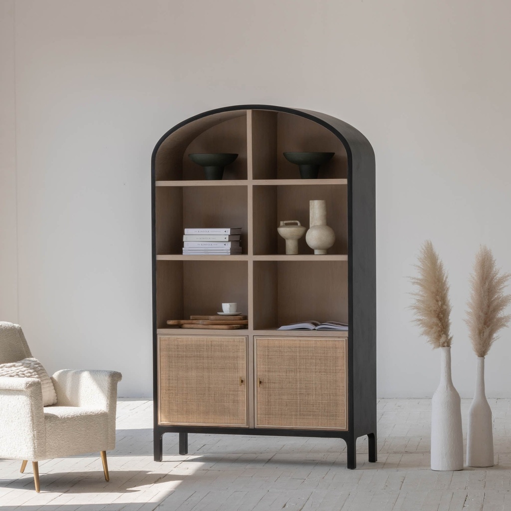 Arched Tall Cabinet with Rattan Doors view 1