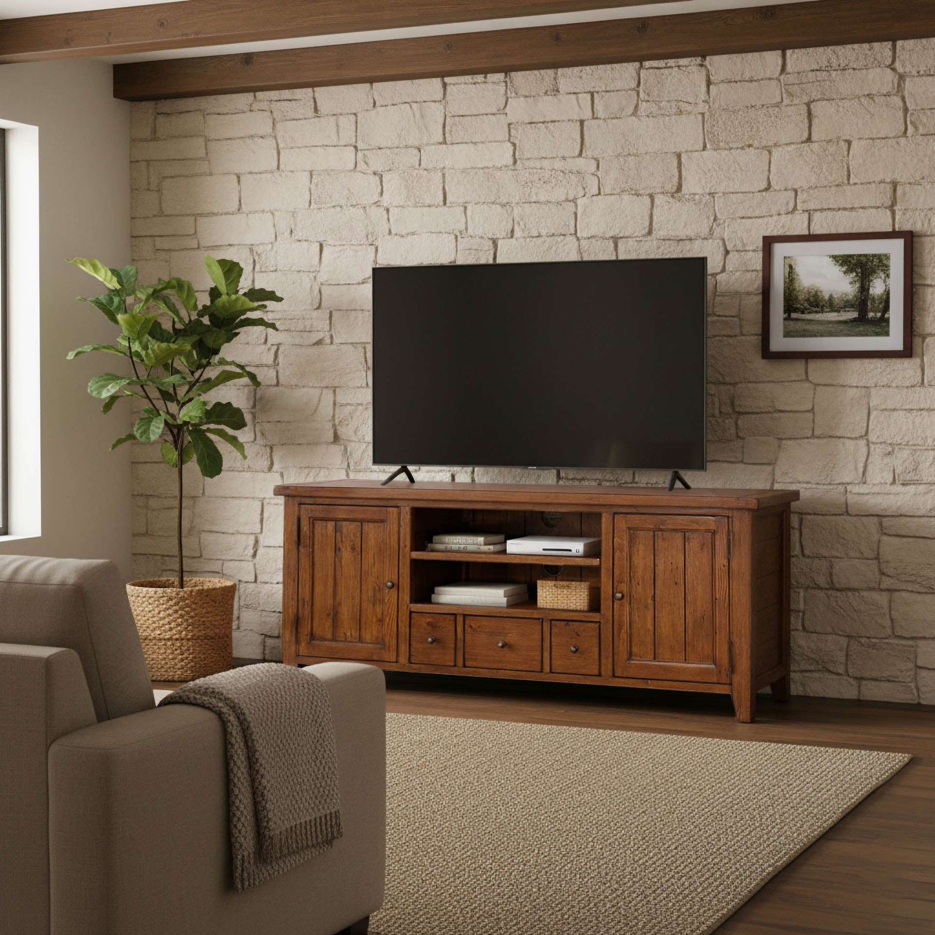 Rustic Wood Media Console 2