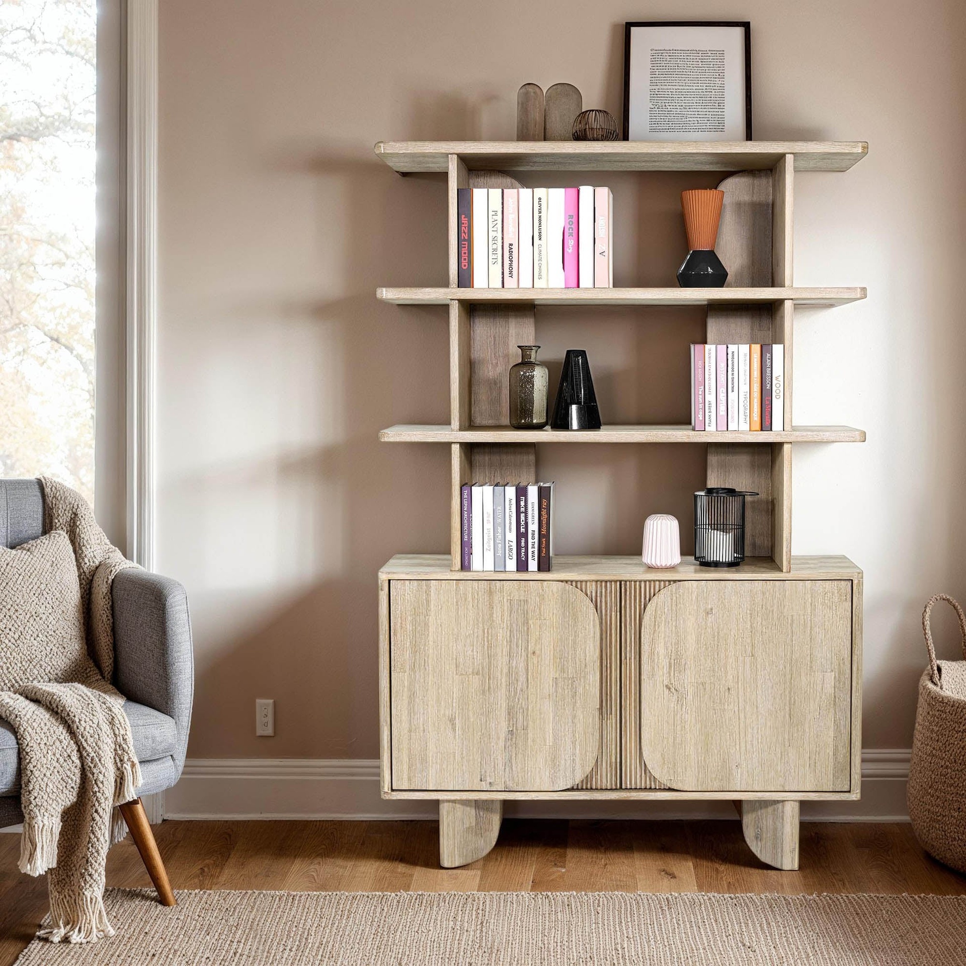 Sand Wash Acacia Bookcase with Doors 2