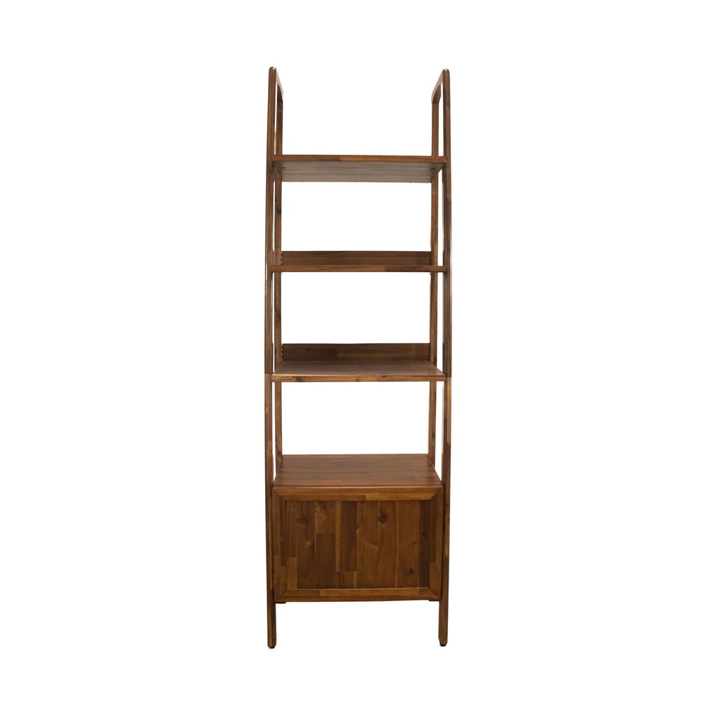 Mid-Century Solid Acacia Bookcase with Cupboard view 3