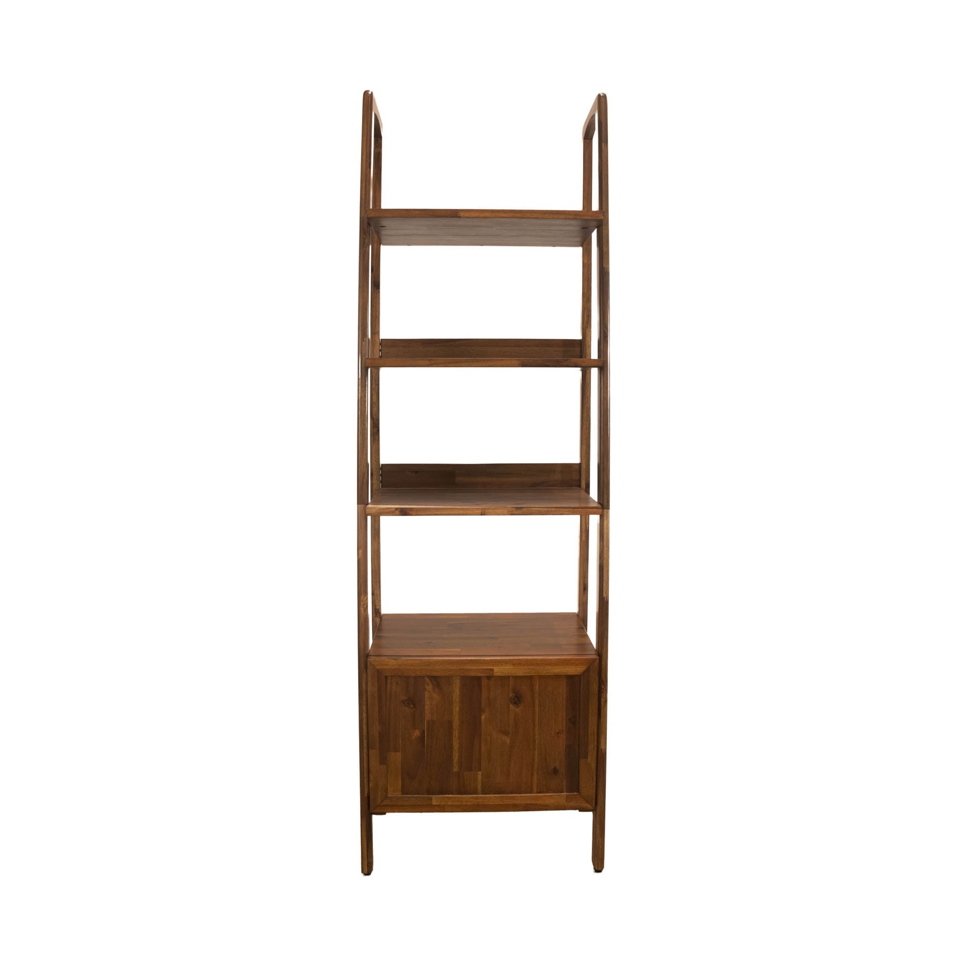 Mid-Century Solid Acacia Bookcase with Cupboard 4
