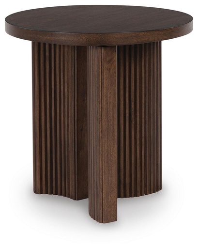 Korestone Round End Table (Dark Brown) 2