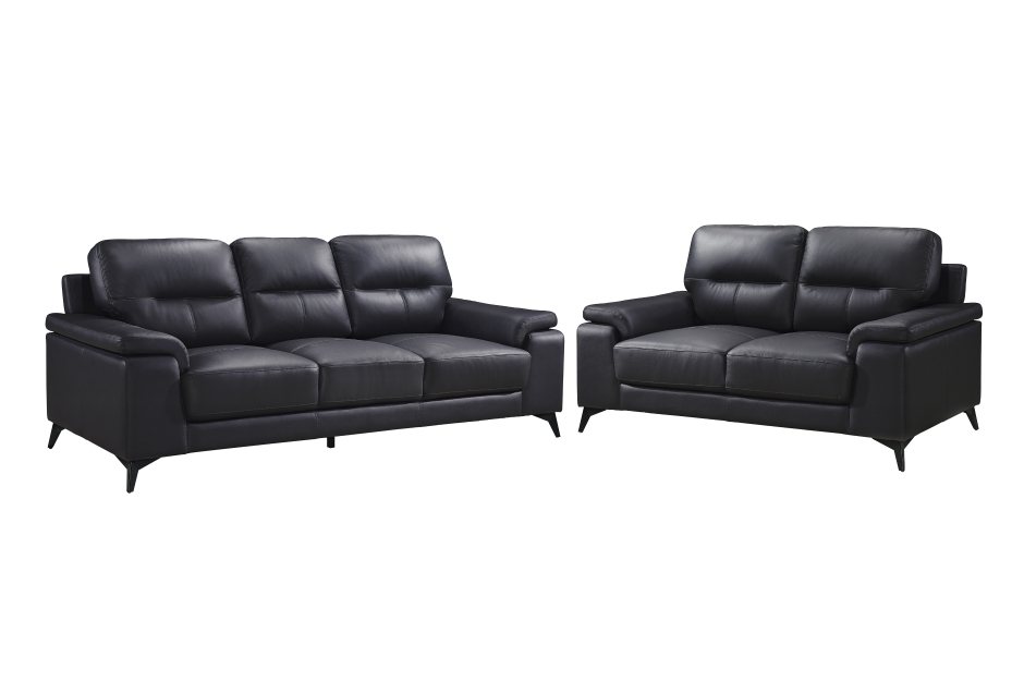 Mischa 2 Piece Sofa and Loveseat Set (Black Leather) 2