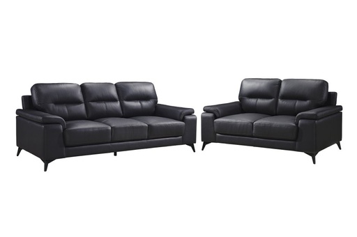 Mischa 2 Piece Sofa and Loveseat Set (Black Leather) 2