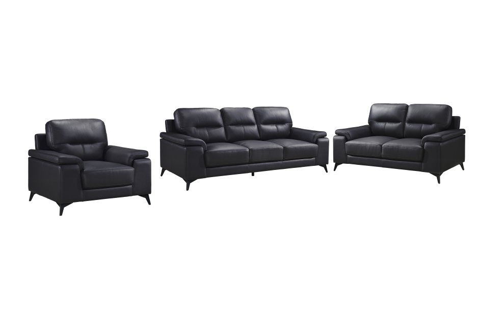 Mischa 3 Piece Sofa, Loveseat and Chair Set (Black Leather) - image 2
