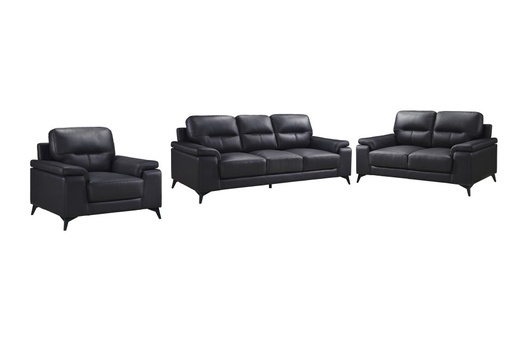 Mischa 3 Piece Sofa, Loveseat and Chair Set (Black Leather) 2