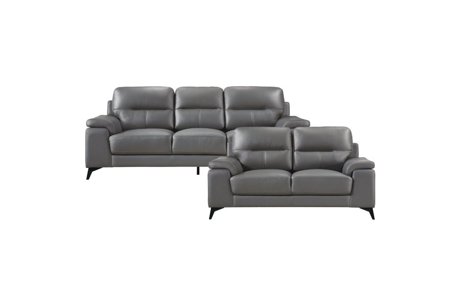 Mischa 2 Piece Sofa and Loveseat Set (Dark Grey Leather) - image 2