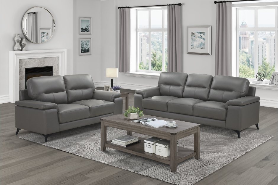 Mischa 3 Piece Sofa, Loveseat and Chair Set (Dark Grey Leather) - image 2