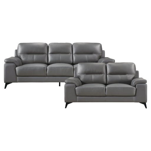 Mischa 3 Piece Sofa, Loveseat and Chair Set (Dark Grey Leather) 3
