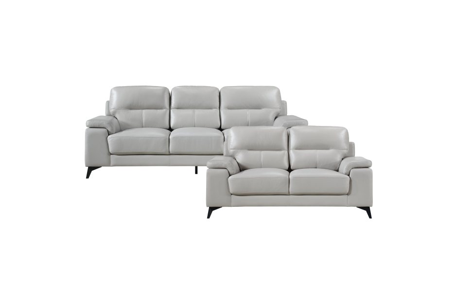 Mischa 2 Piece Sofa and Loveseat Set (Silver Leather) - image 2