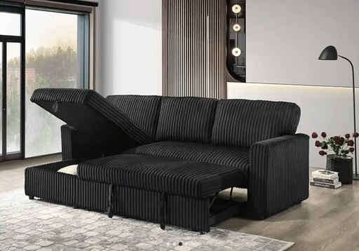 Onyx Black Reversible Sofa Bed Sectional with Storage Chaise 3