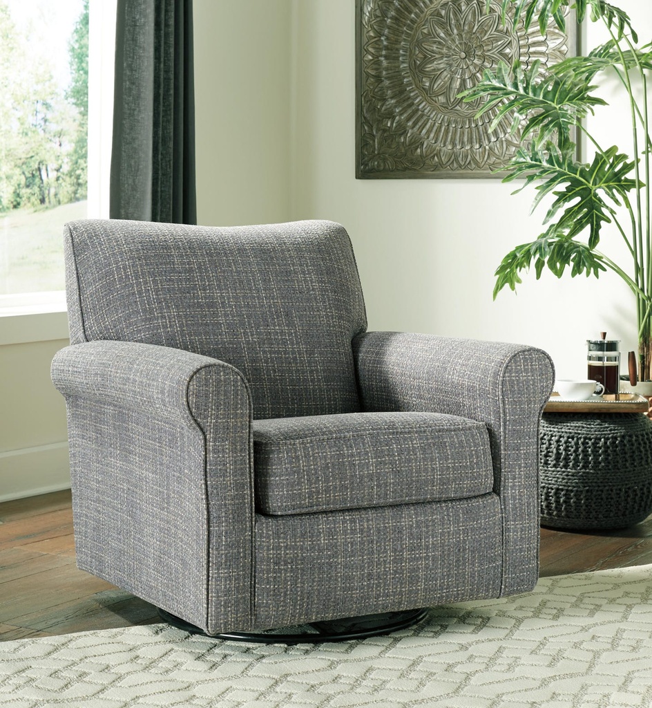 Renley Blue Tweed Swivel Glider Accent Chair view 3