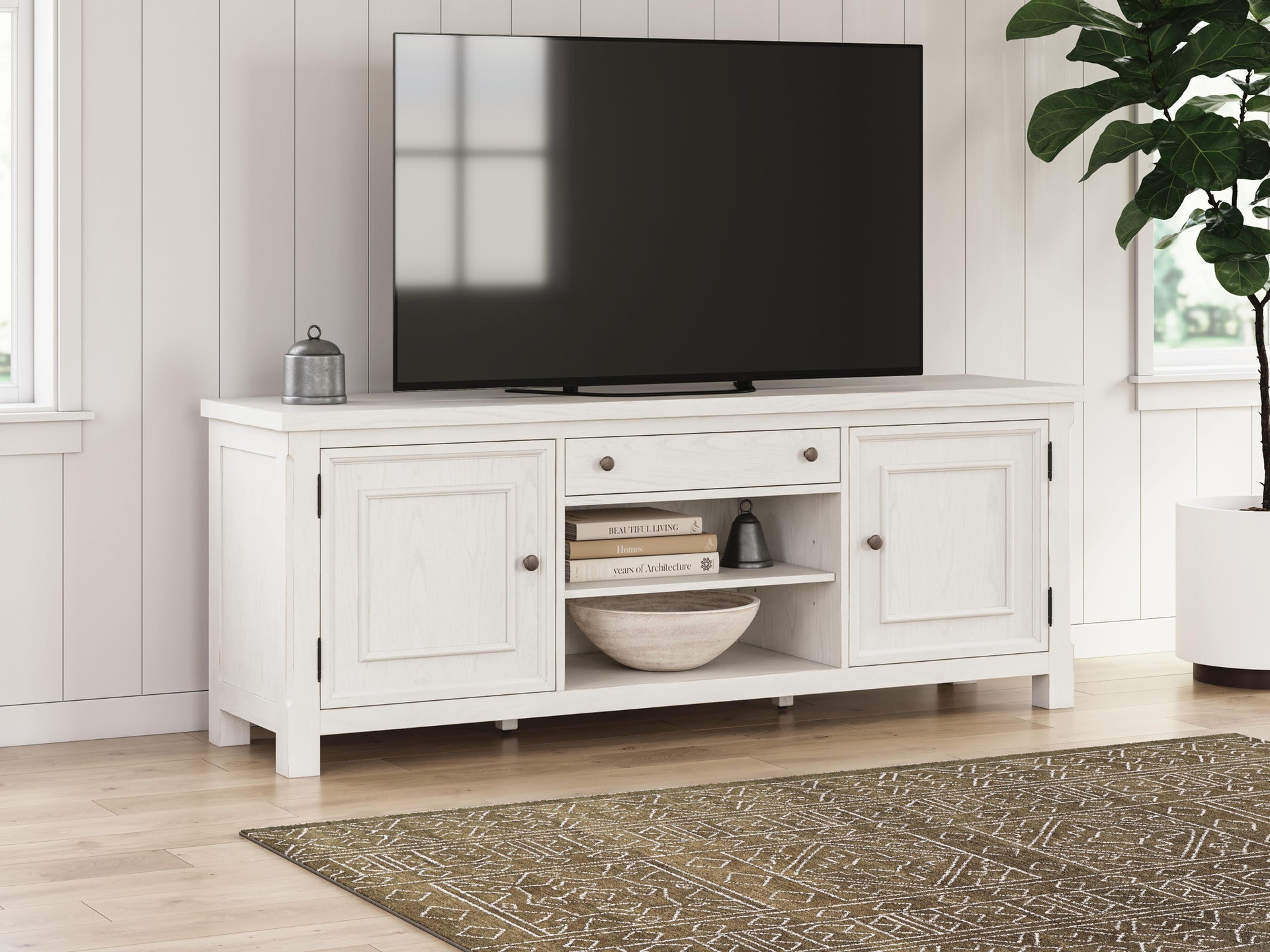 Robbinsdale Antiqued White Extra Large TV Stand 2