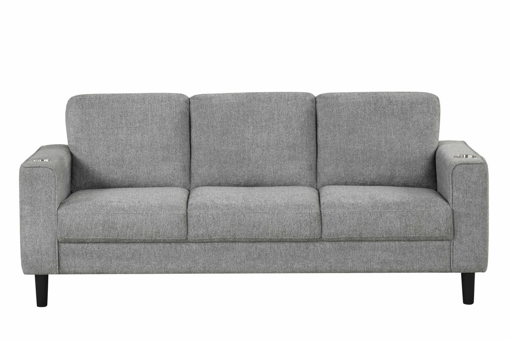 Grey Mid-Century Track Arm Accent Chair with Cup Holders view 2