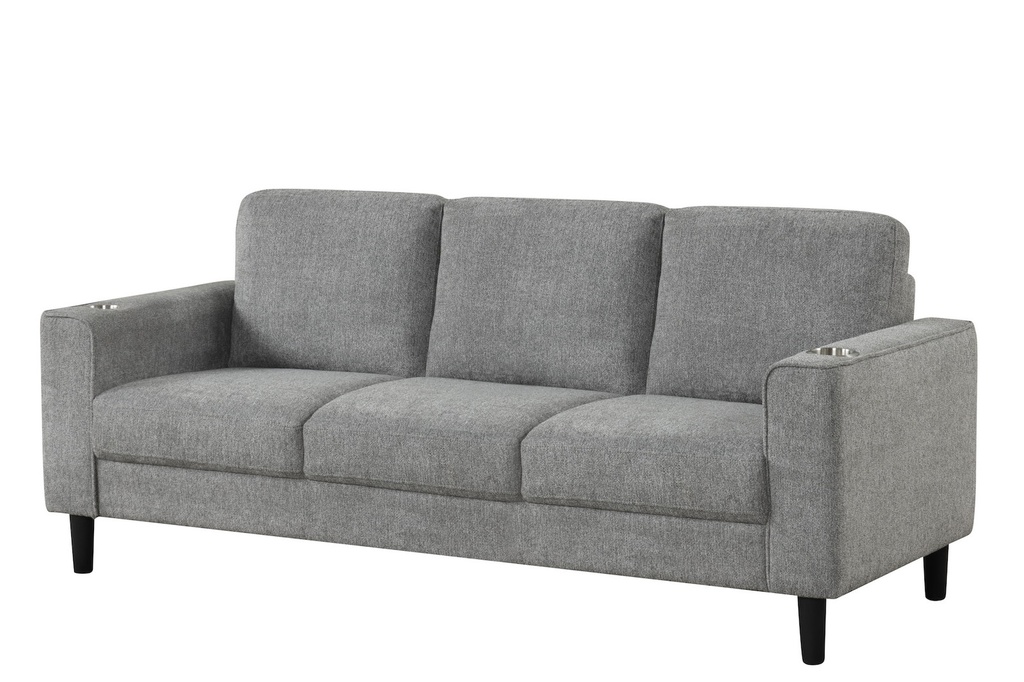 Grey Mid-Century Track Arm Accent Chair with Cup Holders view 5