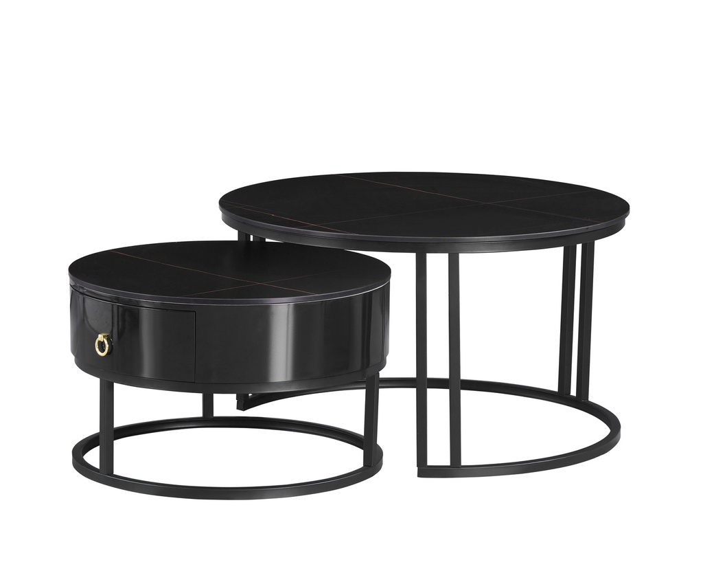 Noir Marquina 2-Piece Round Coffee Table Set view 2