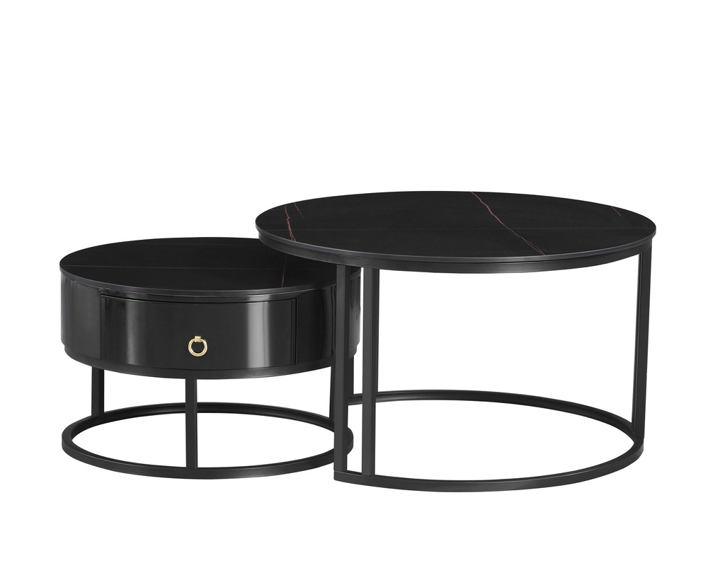 Noir Marquina 2-Piece Round Coffee Table Set view 3
