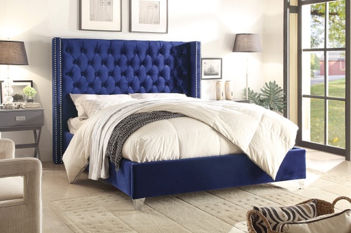 Dunmore Royal Blue Velvet Button-Tufted Wingback Platform Bed 3