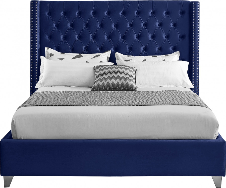 Dunmore Royal Blue Velvet Button-Tufted Wingback Platform Bed view 3