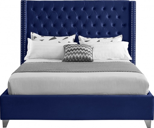Dunmore Royal Blue Velvet Button-Tufted Wingback Platform Bed 5