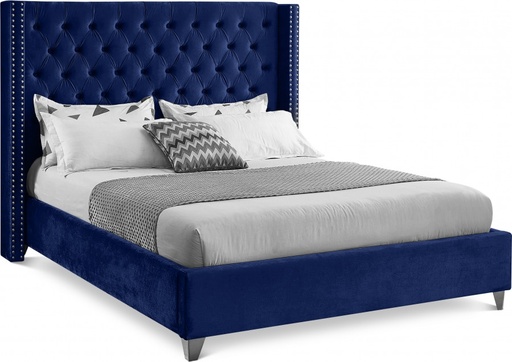 Dunmore Royal Blue Velvet Button-Tufted Wingback Platform Bed 6